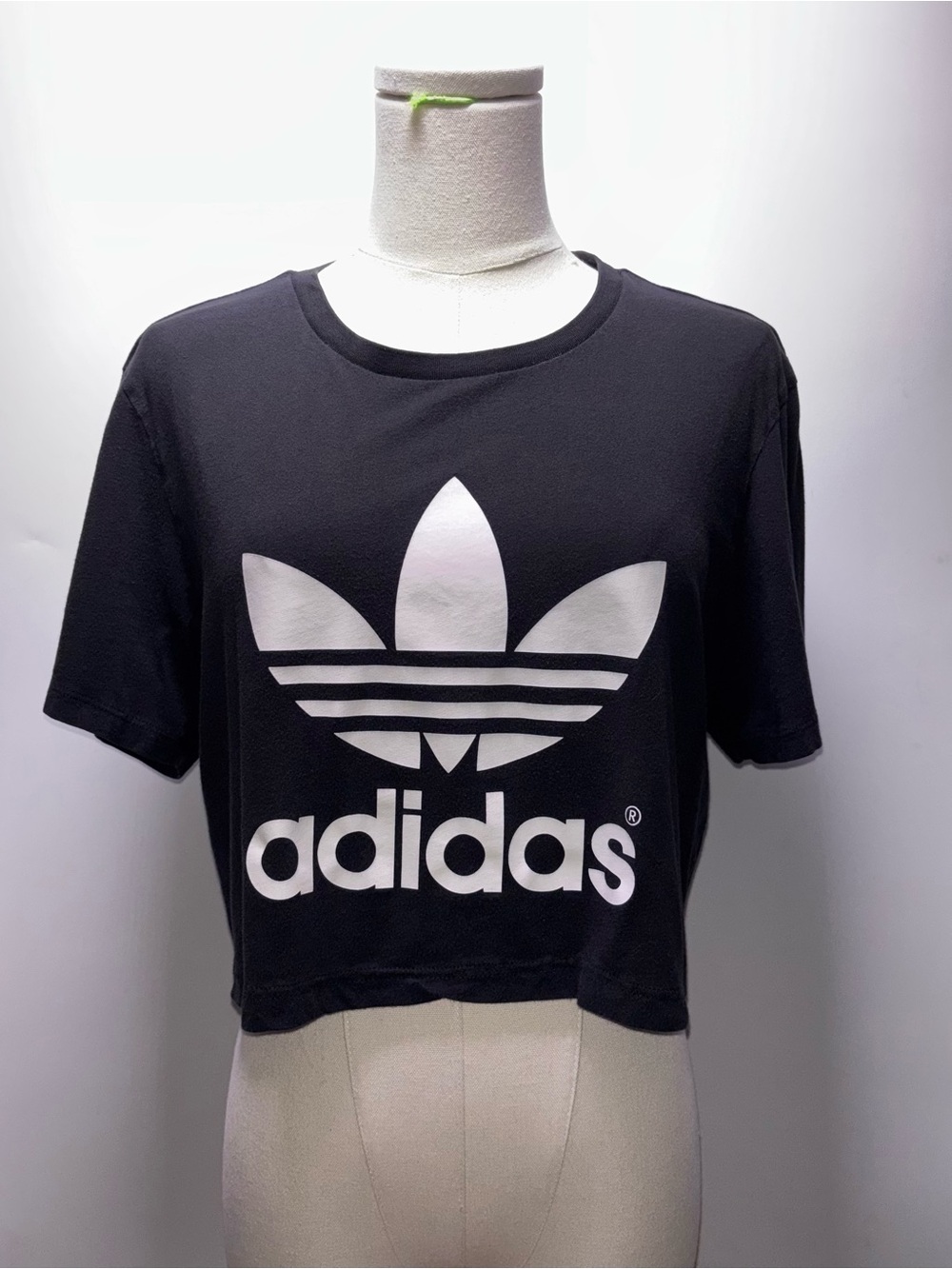 adidas Black Cropped Trefoil Logo Tee Size S